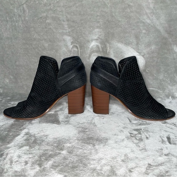 Sam Edelman Easton Black Suede Peep Toe Booties Chunky Heel Size 8.5 - Picture 4 of 12